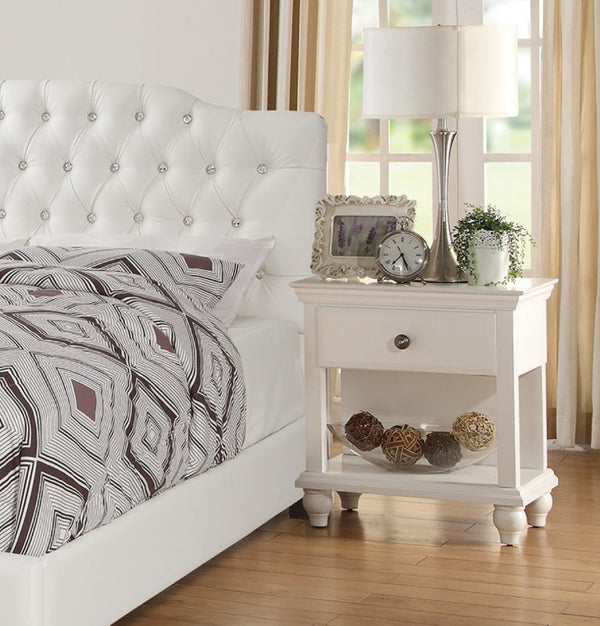 English Elm White California King Panel Bed Set with Two Nightstands Country Classic Bedroom B011S02523