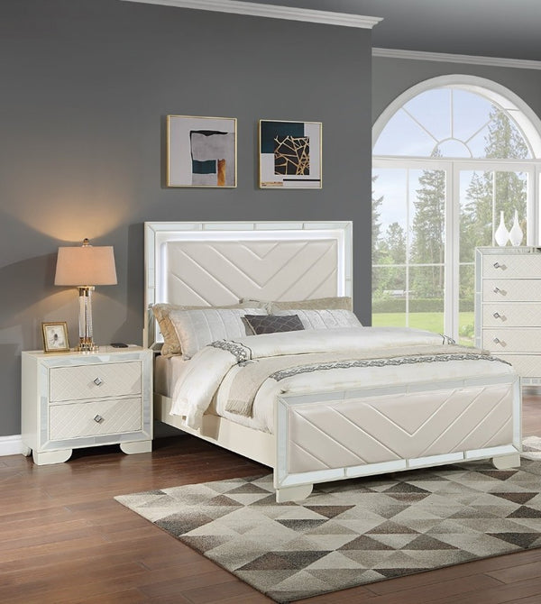English Elm Majestic King Bed Set Faux Leather Tufted Headboard with LED Lighting and Nightstands B011S02526