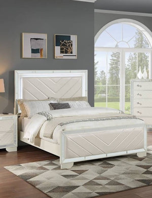 English Elm Majestic King Bed Set Faux Leather Tufted Headboard with LED Lighting and Nightstands B011S02526