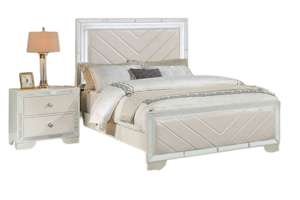 English Elm Majestic King Bed Set Faux Leather Tufted Headboard with LED Lighting and Nightstands B011S02526