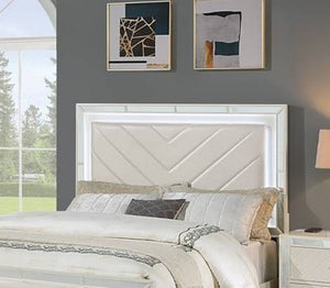 English Elm Majestic King Bed Set Faux Leather Tufted Headboard with LED Lighting and Nightstands B011S02526