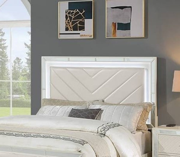 English Elm Majestic King Bed Set Faux Leather Tufted Headboard with LED Lighting and Nightstands B011S02526
