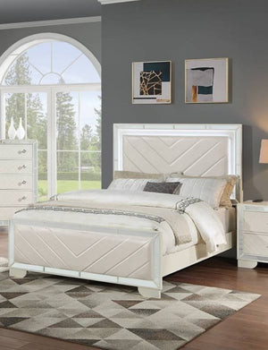 English Elm Majestic King Bed Set Faux Leather Tufted Headboard with LED Lighting and Nightstands B011S02526