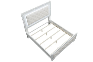English Elm Queen Tufted Faux Leather Panel Bed Set with Led Headboard and Mirrored Glam Accents B011S02527