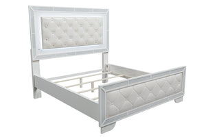English Elm Queen Tufted Faux Leather Panel Bed Set with Led Headboard and Mirrored Glam Accents B011S02527