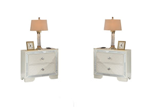 English Elm Queen Tufted Faux Leather Panel Bed Set with Led Headboard and Mirrored Glam Accents B011S02527