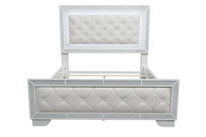 English Elm King Tufted Faux Leather Bedroom Set with LED Lighting and Mirrored Panel Accents B011S02528