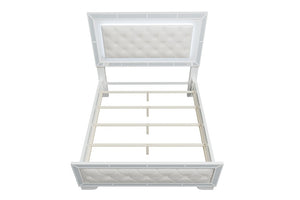 English Elm King Tufted Faux Leather Bedroom Set with LED Lighting and Mirrored Panel Accents B011S02528