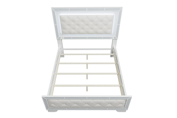 English Elm King Tufted Faux Leather Bedroom Set with LED Lighting and Mirrored Panel Accents B011S02528