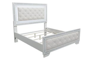 English Elm King Tufted Faux Leather Bedroom Set with LED Lighting and Mirrored Panel Accents B011S02528