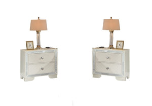 English Elm King Tufted Faux Leather Bedroom Set with LED Lighting and Mirrored Panel Accents B011S02528