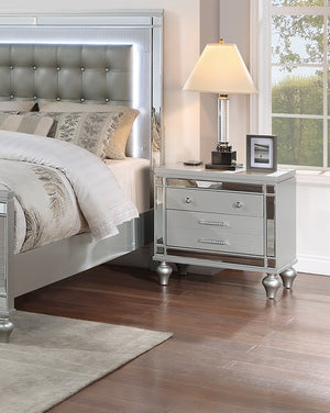 English Elm Sleek Queen Bedroom Set Tufted Faux Leather Bed with Led Lighting and Two Nightstands B011S02529