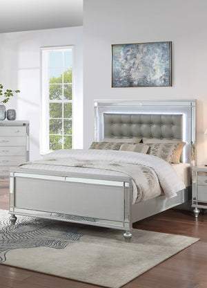 English Elm Sleek Queen Bedroom Set Tufted Faux Leather Bed with Led Lighting and Two Nightstands B011S02529