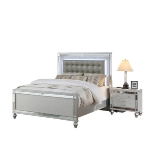 English Elm Sleek Eastern King Bedroom Set Mirrored Frame LED Lighting Tufted Faux Leather Headboard B011S02530
