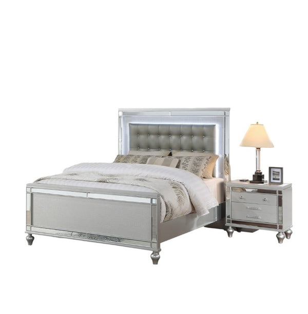 English Elm Sleek Eastern King Bedroom Set Mirrored Frame LED Lighting Tufted Faux Leather Headboard B011S02530