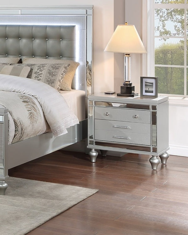 English Elm Sleek Eastern King Bedroom Set Mirrored Frame LED Lighting Tufted Faux Leather Headboard B011S02530