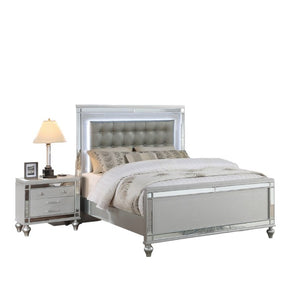 English Elm Sleek Eastern King Bedroom Set Mirrored Frame LED Lighting Tufted Faux Leather Headboard B011S02530