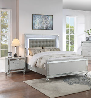 English Elm Sleek Eastern King Bedroom Set Mirrored Frame LED Lighting Tufted Faux Leather Headboard B011S02530