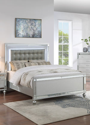 English Elm Sleek Eastern King Bedroom Set Mirrored Frame LED Lighting Tufted Faux Leather Headboard B011S02530