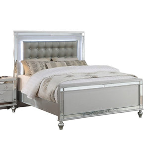 English Elm Sleek Eastern King Bedroom Set Mirrored Frame LED Lighting Tufted Faux Leather Headboard B011S02530