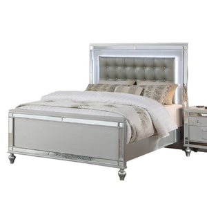 English Elm Sleek Eastern King Bedroom Set Mirrored Frame LED Lighting Tufted Faux Leather Headboard B011S02530