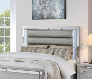 English Elm Bedroom Glam Queen 3 Piece Set with Led Lighting Mirrored Frame and Tufted Headboard B011S02531
