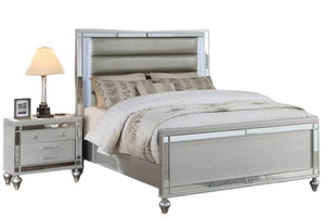 English Elm Bedroom Glam King Set with LED Lighting Mirrored Panels and Tufted Faux Leather Frame B011S02532