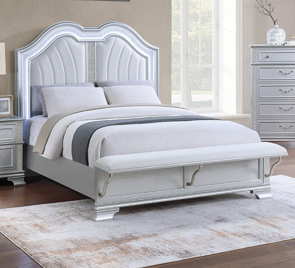 English Elm Contemporary Queen Bedroom Set with Led Headboard Glam Arch Design and Two Nightstands B011S02533