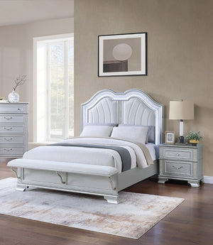 English Elm Contemporary Glam Eastern King Upholstered Bed Set with LED Headboard and Nightstands B011S02534