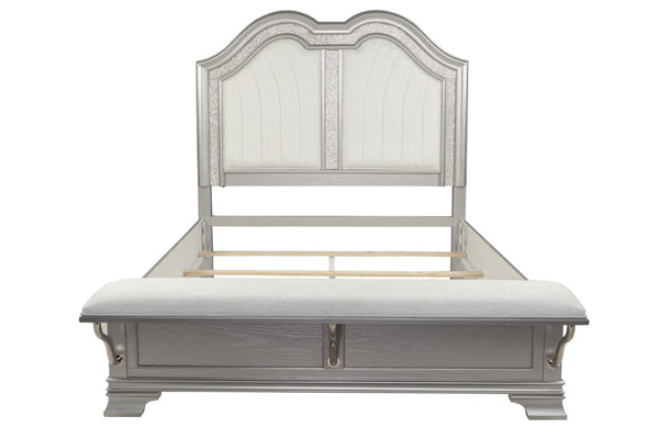 English Elm Contemporary Glam Eastern King Upholstered Bed Set with LED Headboard and Nightstands B011S02534