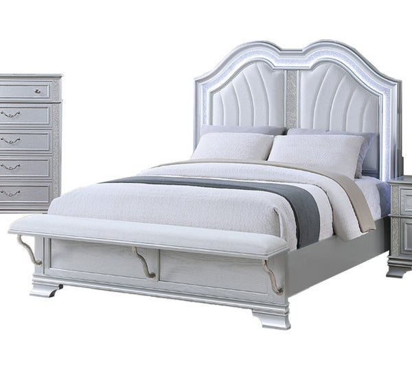 English Elm Contemporary Glam Eastern King Upholstered Bed Set with LED Headboard and Nightstands B011S02534