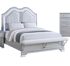 English Elm Contemporary Glam Eastern King Upholstered Bed Set with LED Headboard and Nightstands B011S02534