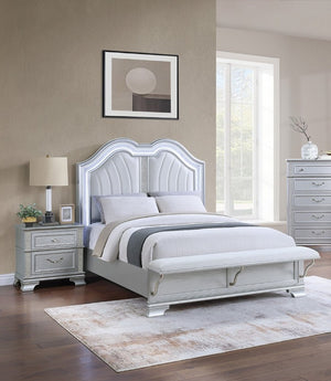English Elm Contemporary Glam Eastern King Upholstered Bed Set with LED Headboard and Nightstands B011S02534