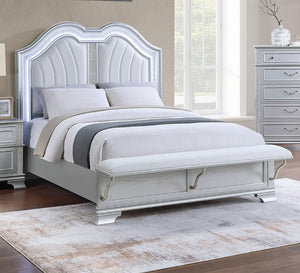 English Elm Contemporary Glam Eastern King Upholstered Bed Set with LED Headboard and Nightstands B011S02534