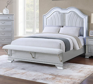 English Elm Contemporary Glam Eastern King Upholstered Bed Set with LED Headboard and Nightstands B011S02534