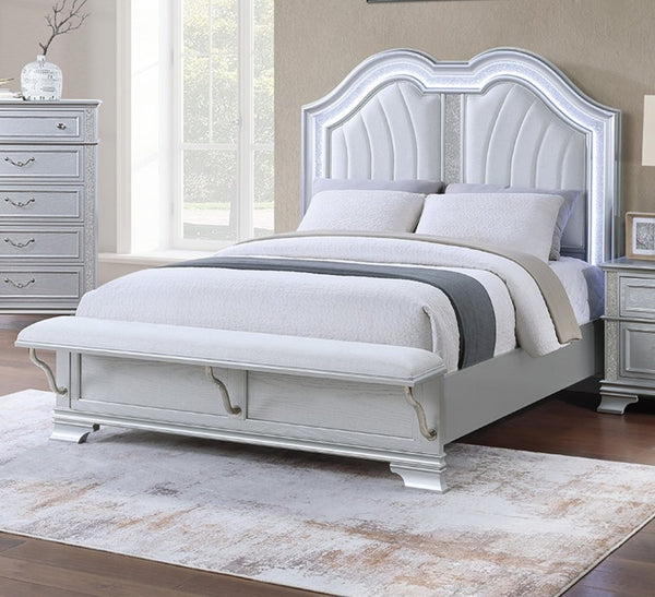 English Elm Contemporary Glam Eastern King Upholstered Bed Set with LED Headboard and Nightstands B011S02534