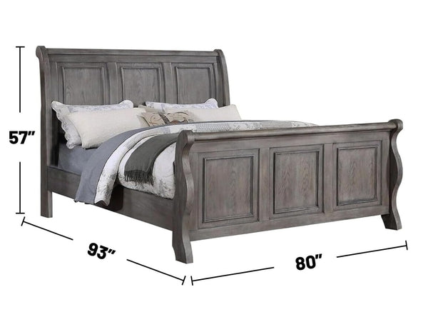 English Elm Antique Gray Oak Sleigh Bed Set Eastern King with Two Nightstands Barn Transitional B011S02536