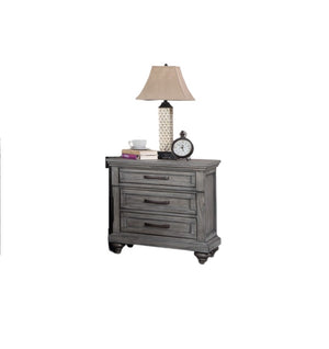 English Elm Antique Gray Oak Sleigh Bed Set Eastern King with Two Nightstands Barn Transitional B011S02536