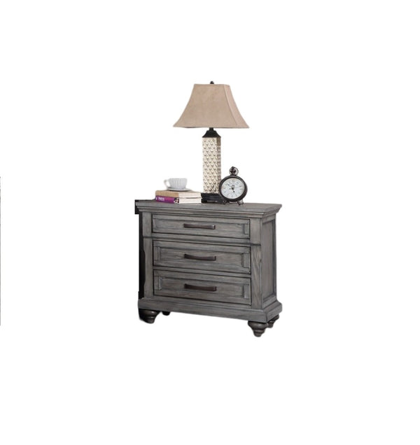 English Elm Antique Gray Oak Sleigh Bed Set Eastern King with Two Nightstands Barn Transitional B011S02536
