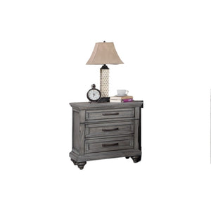 English Elm Antique Gray Oak Sleigh Bed Set Eastern King with Two Nightstands Barn Transitional B011S02536