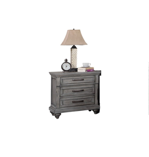 English Elm Antique Gray Oak Sleigh Bed Set Eastern King with Two Nightstands Barn Transitional B011S02536