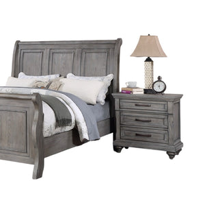 English Elm Antique Gray Oak Sleigh Bed Set Eastern King with Two Nightstands Barn Transitional B011S02536