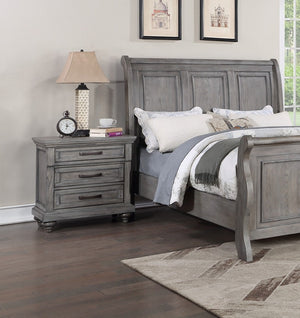 English Elm Antique Gray Oak Sleigh Bed Set Eastern King with Two Nightstands Barn Transitional B011S02536