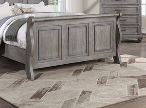 English Elm Antique Gray Oak Sleigh Bed Set Eastern King with Two Nightstands Barn Transitional B011S02536