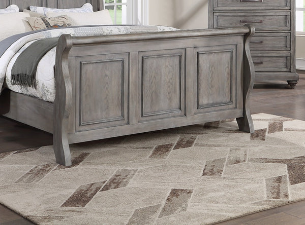 English Elm Antique Gray Oak Sleigh Bed Set Eastern King with Two Nightstands Barn Transitional B011S02536