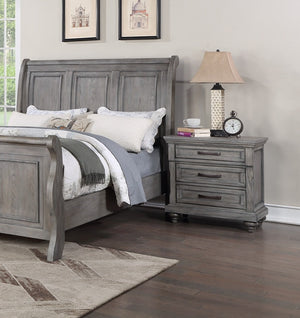 English Elm Antique Gray Oak Sleigh Bed Set Eastern King with Two Nightstands Barn Transitional B011S02536