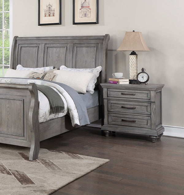 English Elm Antique Gray Oak Sleigh Bed Set Eastern King with Two Nightstands Barn Transitional B011S02536