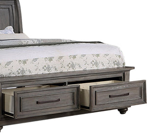 English Elm Queen Sleigh Bed Set with Underbed Storage and Nightstands in Antique Gray Oak B011S02538