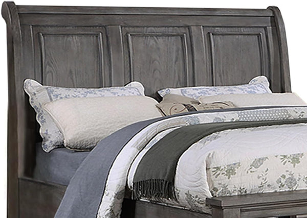 English Elm Queen Sleigh Bed Set with Underbed Storage and Nightstands in Antique Gray Oak B011S02538