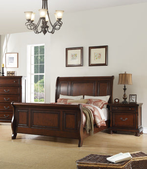 English Elm Traditional Queen Panel Bed Set with Two Nightstands in Warm Antique Cherry Finish B011S02541